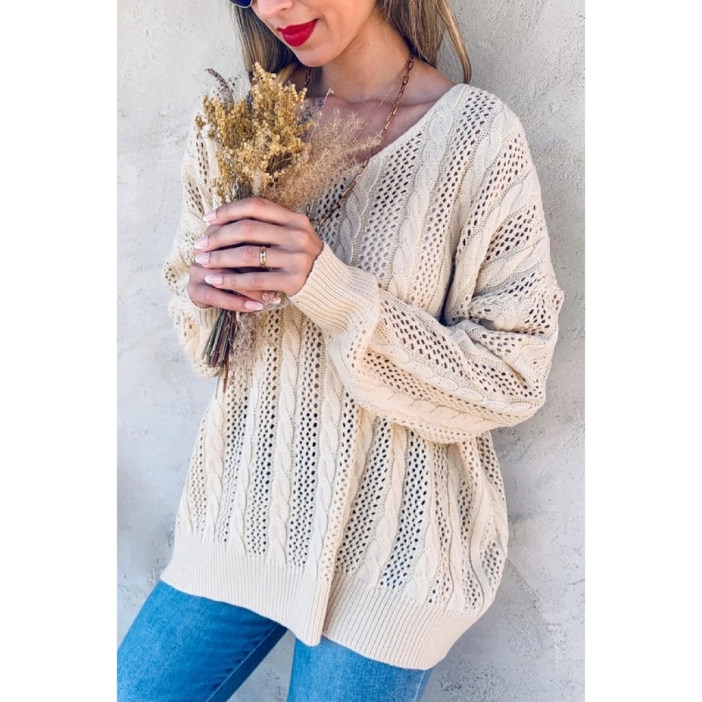 Amoli Back Lace-Up Detail Openwork Knit Top - Picture 4 of 4